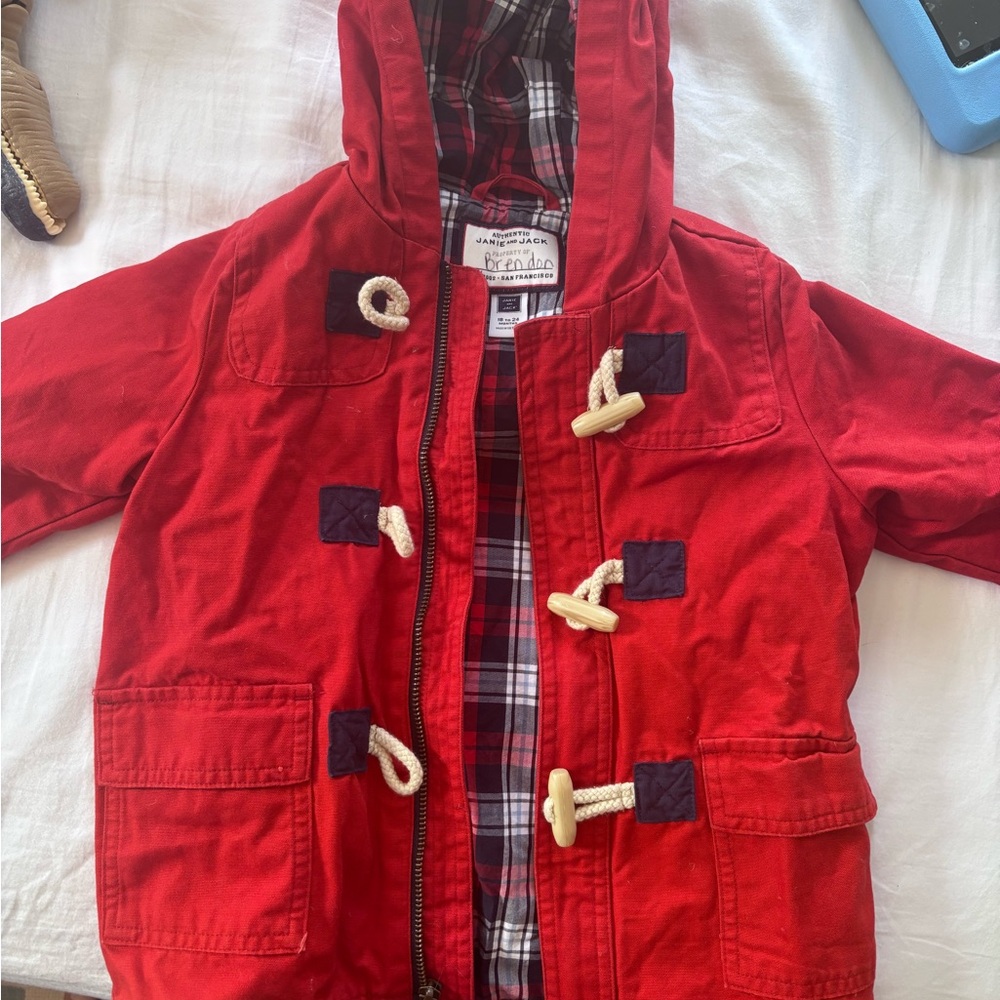 Janie and Jack Red Hooded Toggle Pea Coat